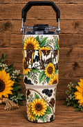 Sunflower Mama Cow Print 30 oz Flip-Top Tumbler