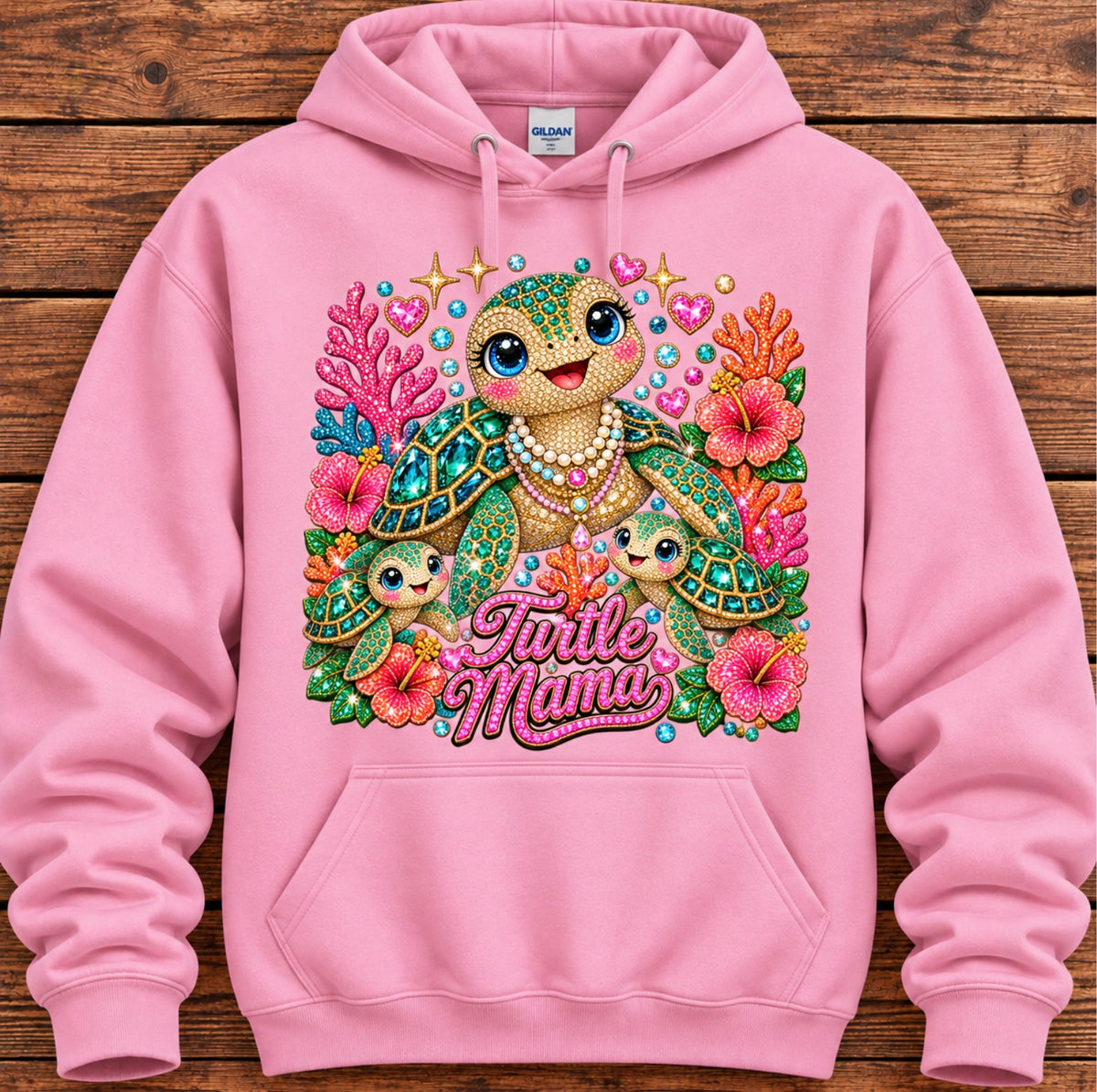 Turtle Mama Rhinestone Graphic Hoodie Sea Turtle Mom