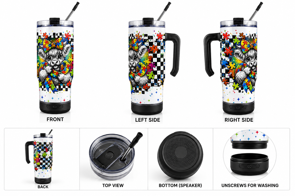 Autism Awareness Highland Cow Speaker Tumbler