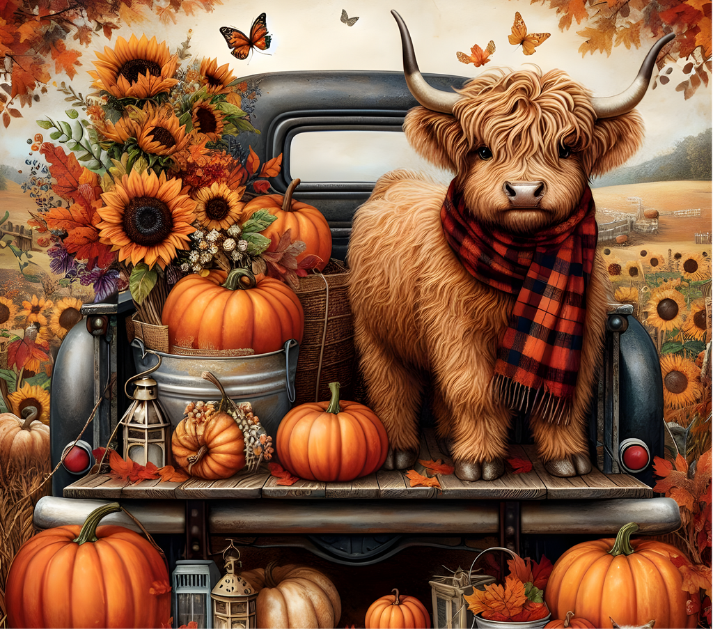 Fall Highland Cow & Sunflower 20 OZ Tumbler