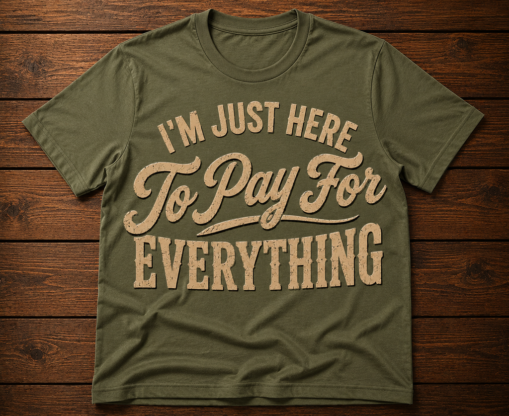 I’m Just Here to Pay for Everything Funny Dad T-Shirt