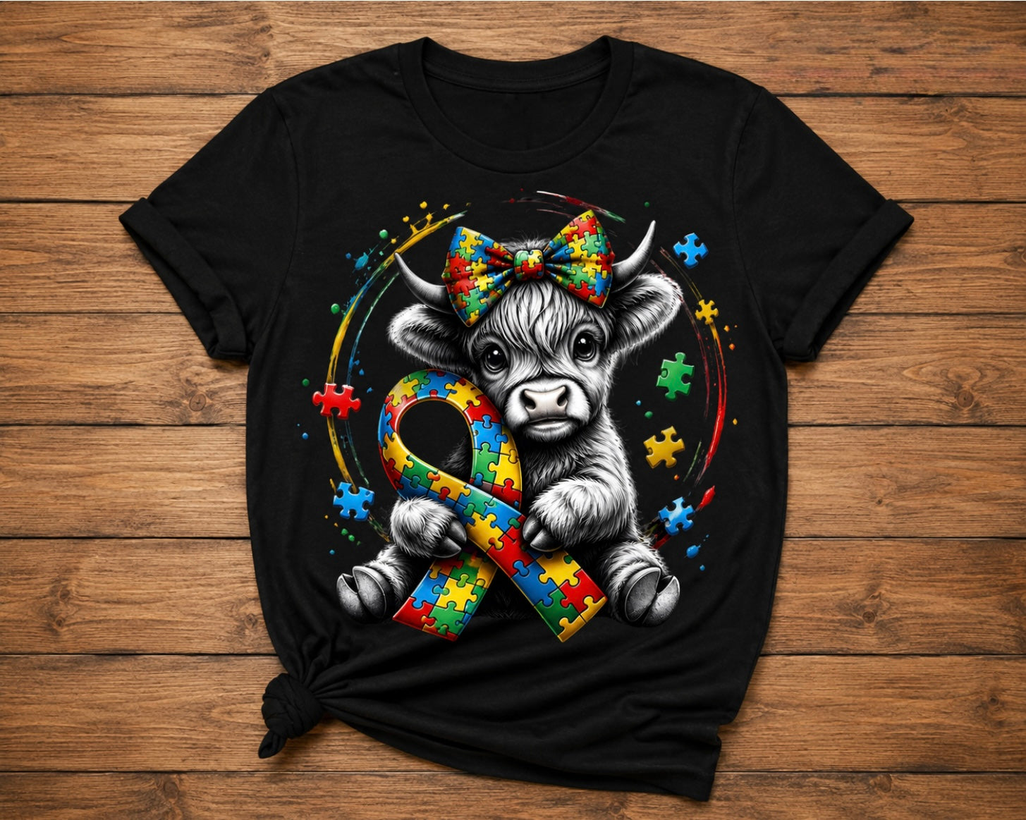 Autism Awareness Highland Cow Graphic T-Shirt