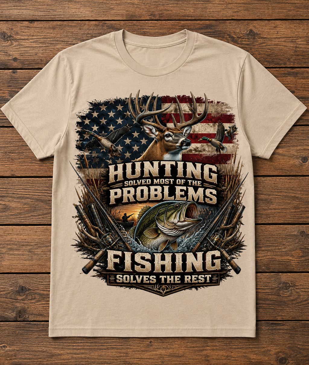 Hunting Solves Most Problems, Fishing Solves the Rest T-Shirt