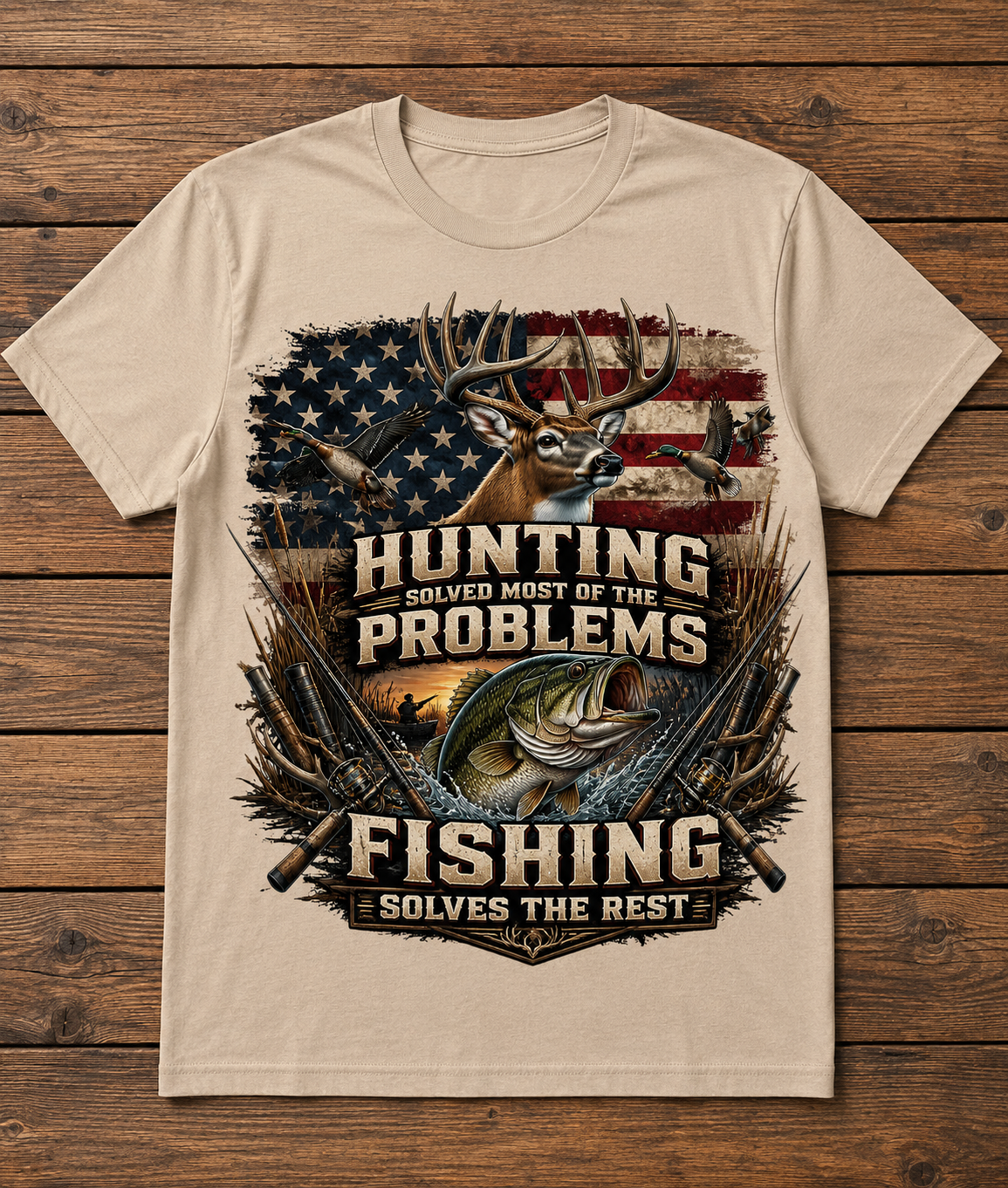 Hunting Solves Most Problems, Fishing Solves the Rest T-Shirt