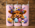 Easter Highland Cow Floral 20 oz Tumbler