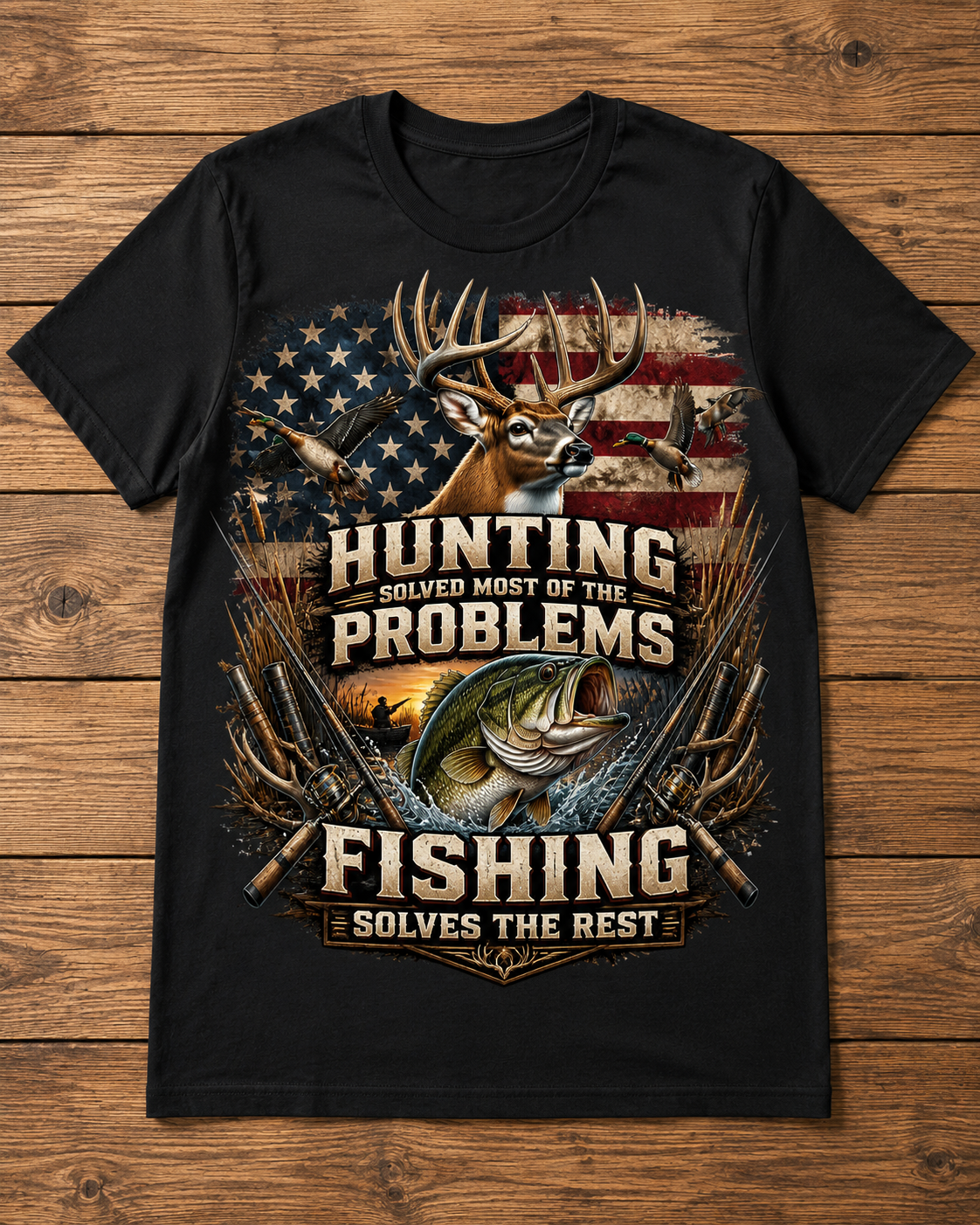 Hunting Solves Most Problems, Fishing Solves the Rest T-Shirt