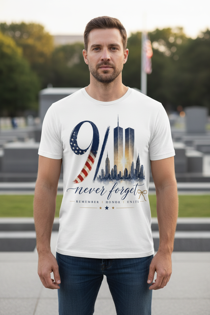 9/11 Never Forget Memorial Shirt Real Person Mockup