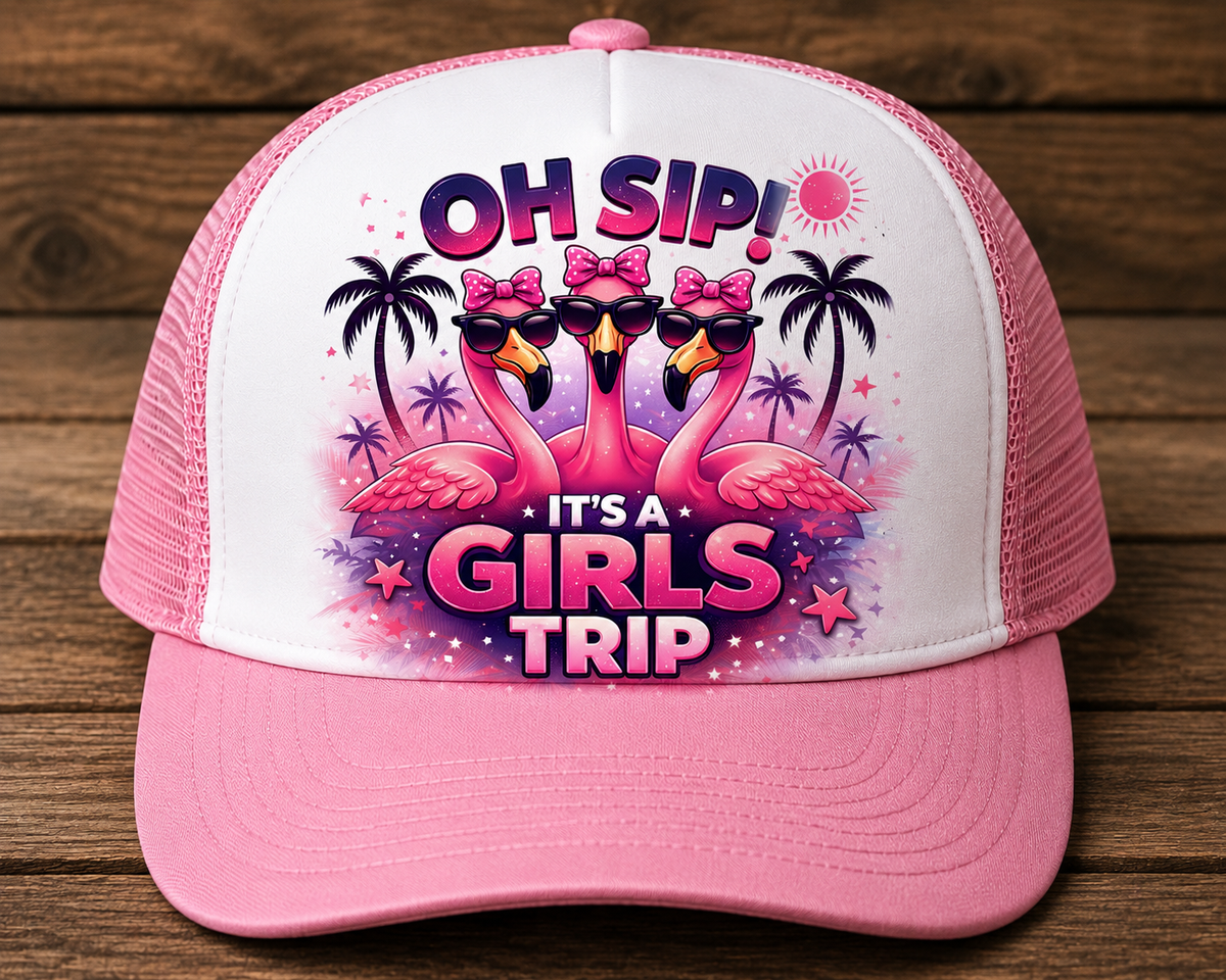 Oh Sip! It’s a Girls Trip Flamingo Trucker Hat