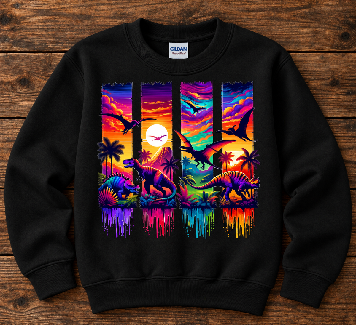 Colorful Dinosaur Kids Sweatshirt – Neon Dino Crewneck