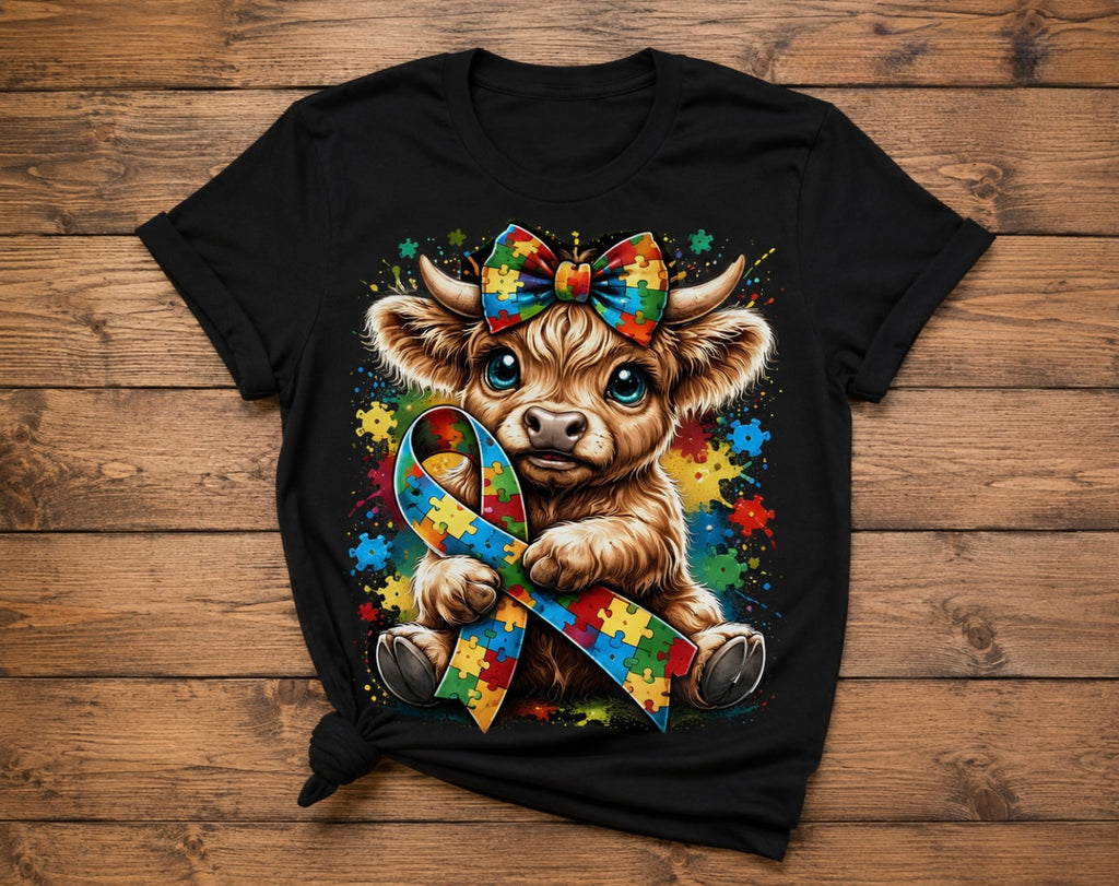 Autism Awareness Highland Cow T-Shirt