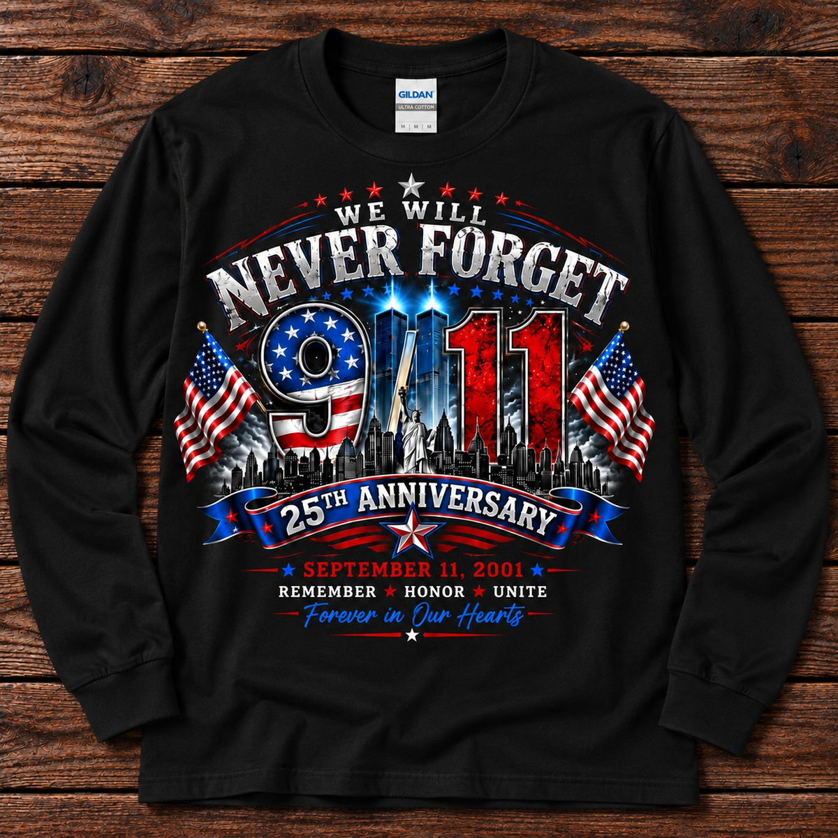 9/11 Never Forget 25th Anniversary Shirt –Short & Long Sleeve