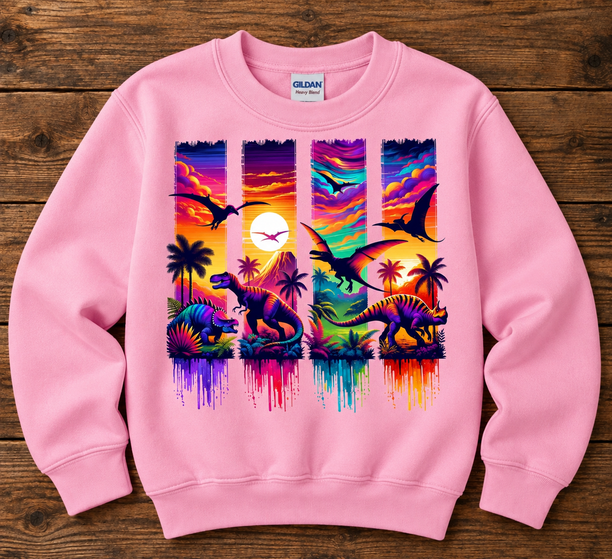 Colorful Dinosaur Kids Sweatshirt – Neon Dino Crewneck
