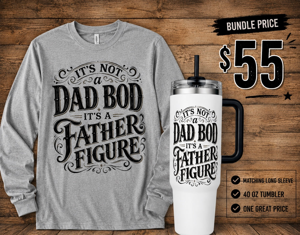 Dad Bod Father Figure Matching Bundle – T-Shirt + 40 oz Tumbler