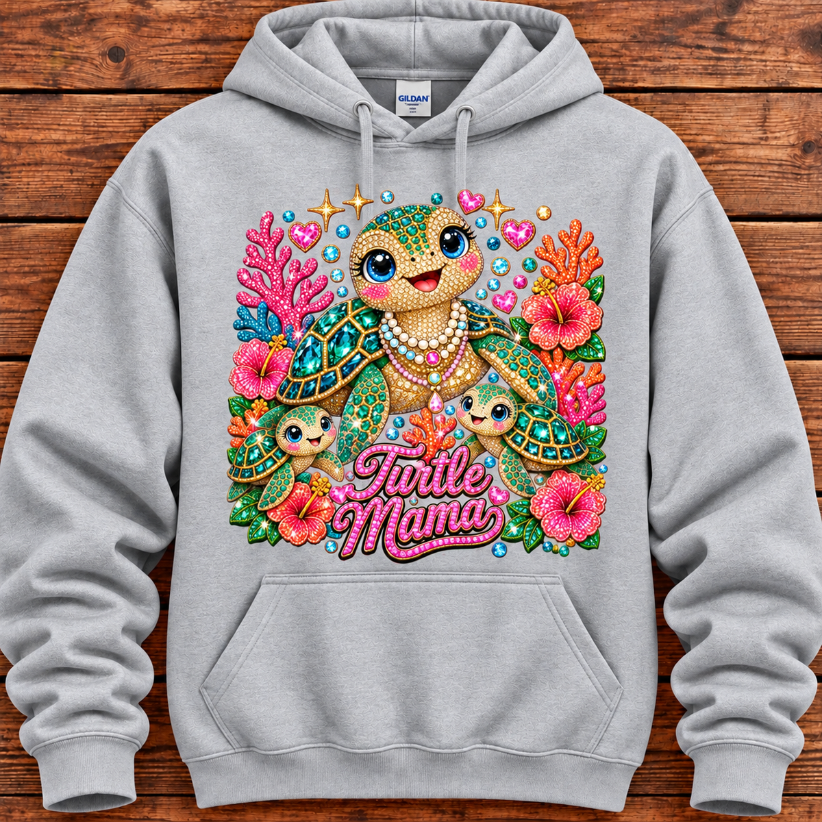 Turtle Mama Rhinestone Graphic Hoodie Sea Turtle Mom