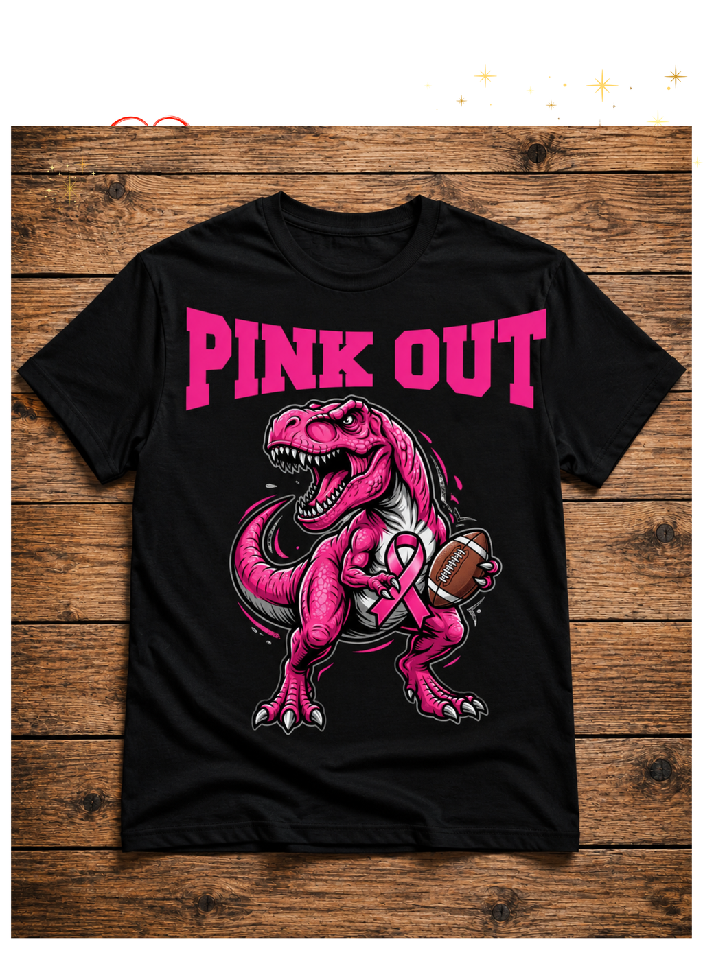 PINK OUT T-REX FOOTBALL T-SHIRT