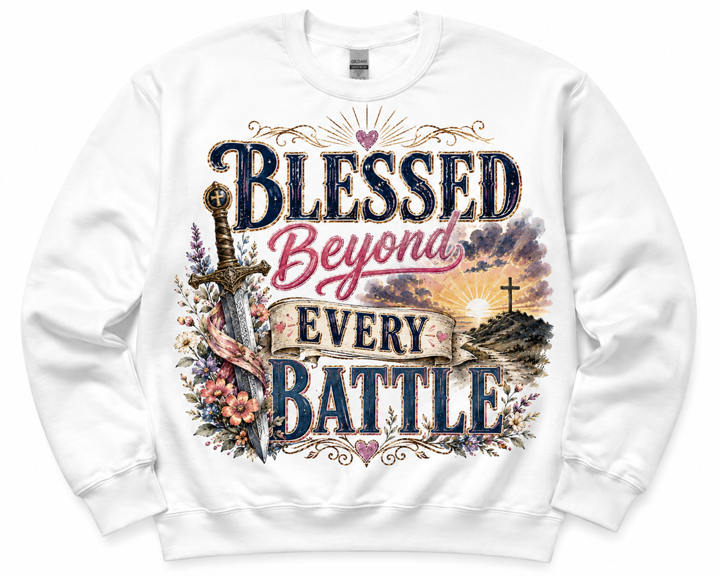 BLESSED BEYOND EVERY BATTLE FAITH SWEATSHIRT