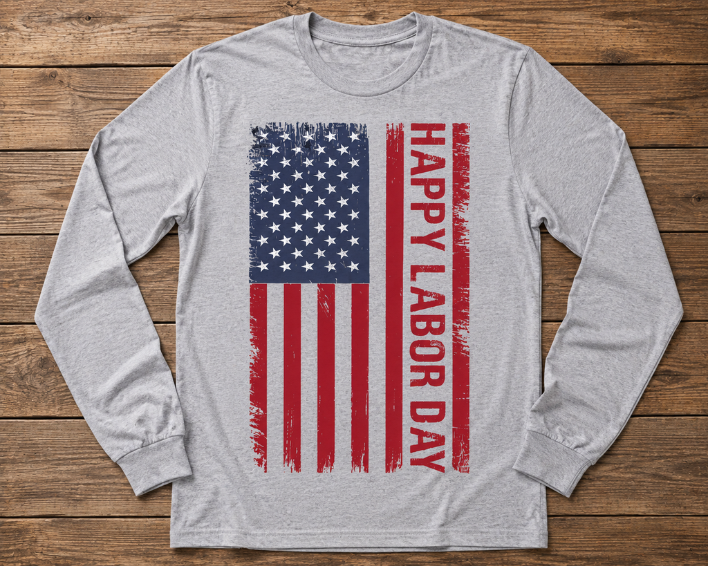 Happy Labor Day Flag Long Sleeve Shirt