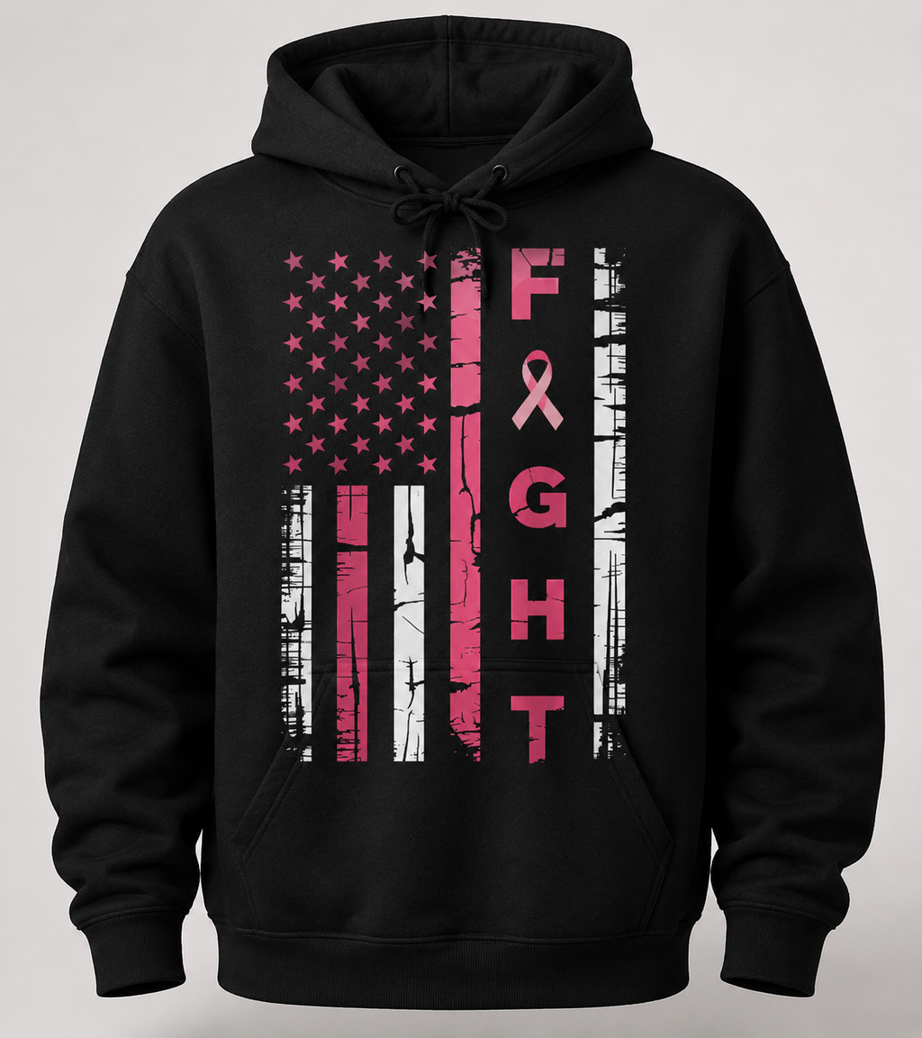 Fight Breast Cancer Awareness Hoodie – Pink Ribbon Flag Design
