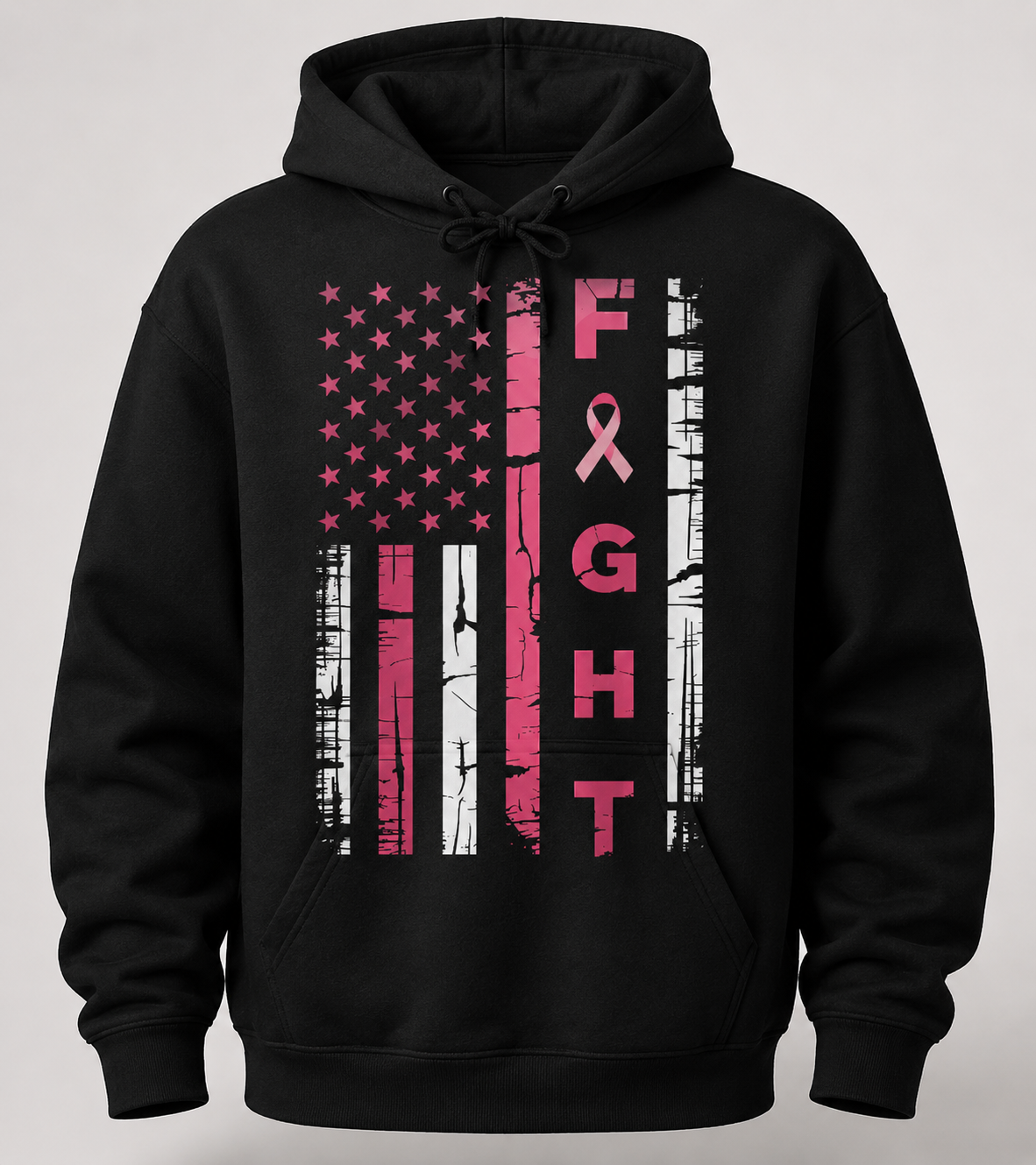 Fight Breast Cancer Awareness Hoodie – Pink Ribbon Flag Design