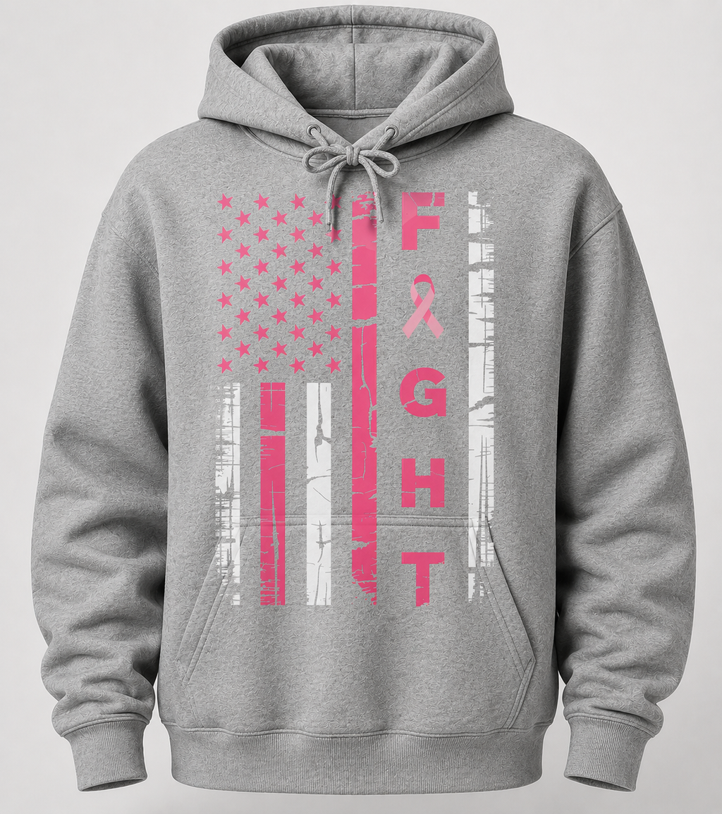Fight Breast Cancer Awareness Hoodie – Pink Ribbon Flag Design