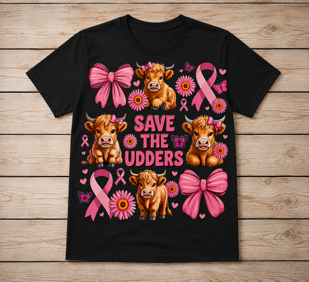 Save the Udders Highland Cow Breast Cancer Awareness Shirt