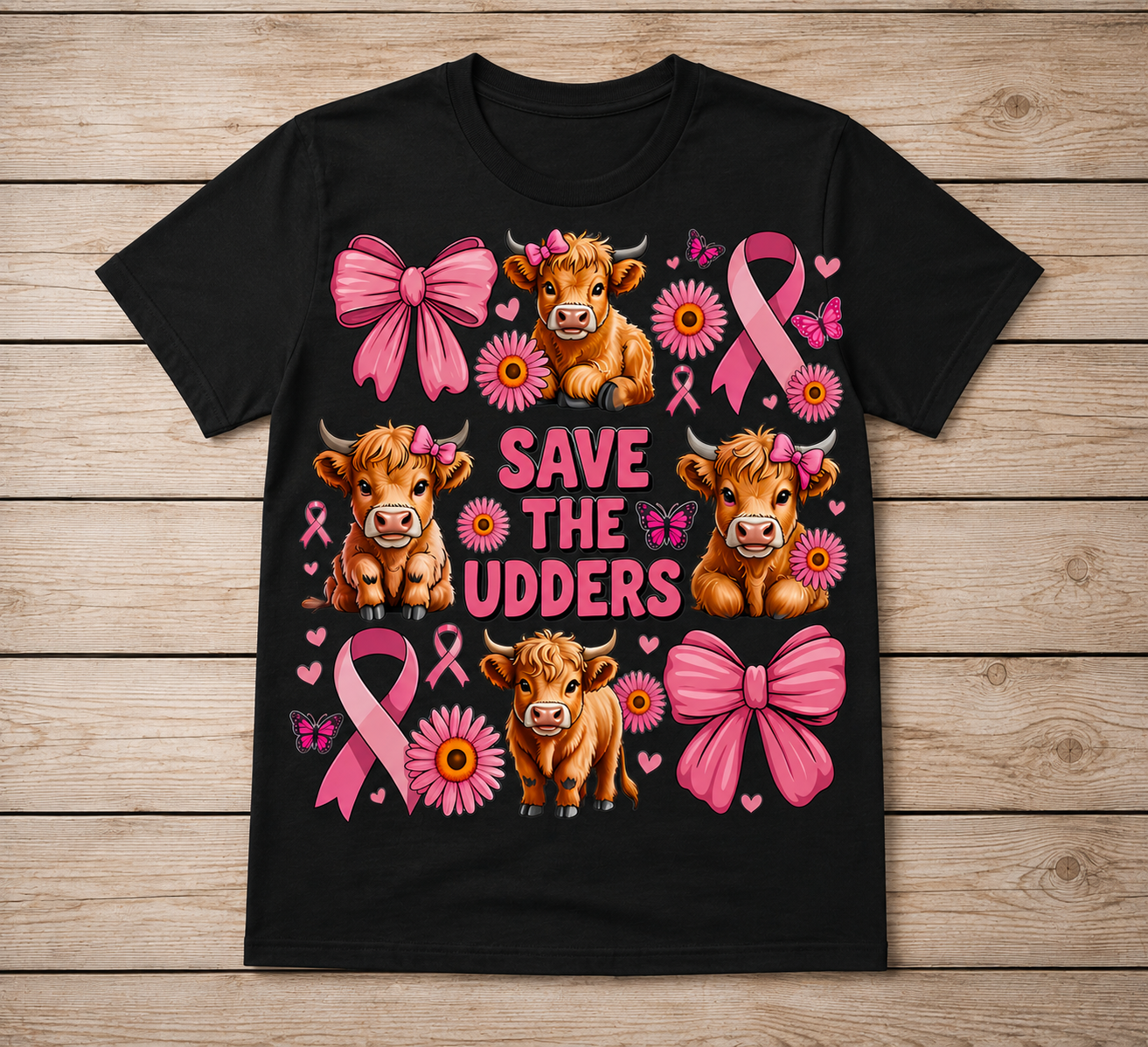 Save the Udders Highland Cow Breast Cancer Awareness Shirt