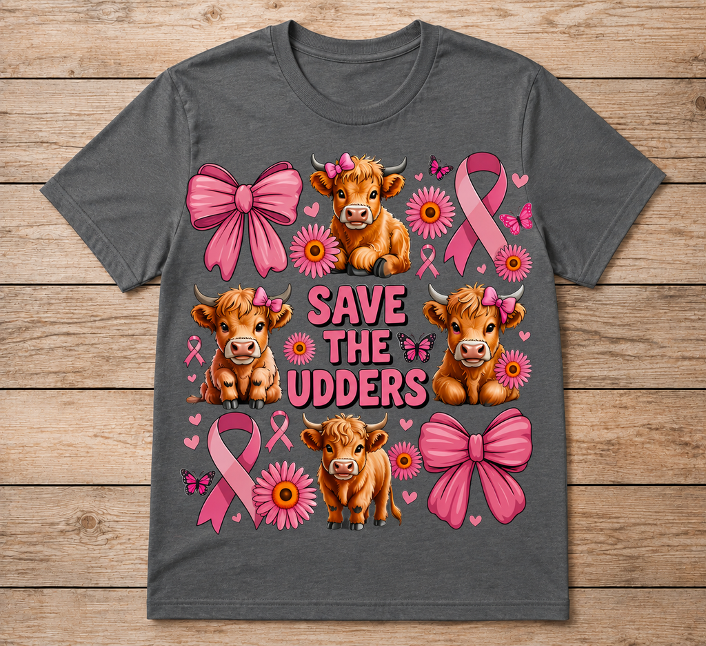 Save the Udders Highland Cow Breast Cancer Awareness Shirt