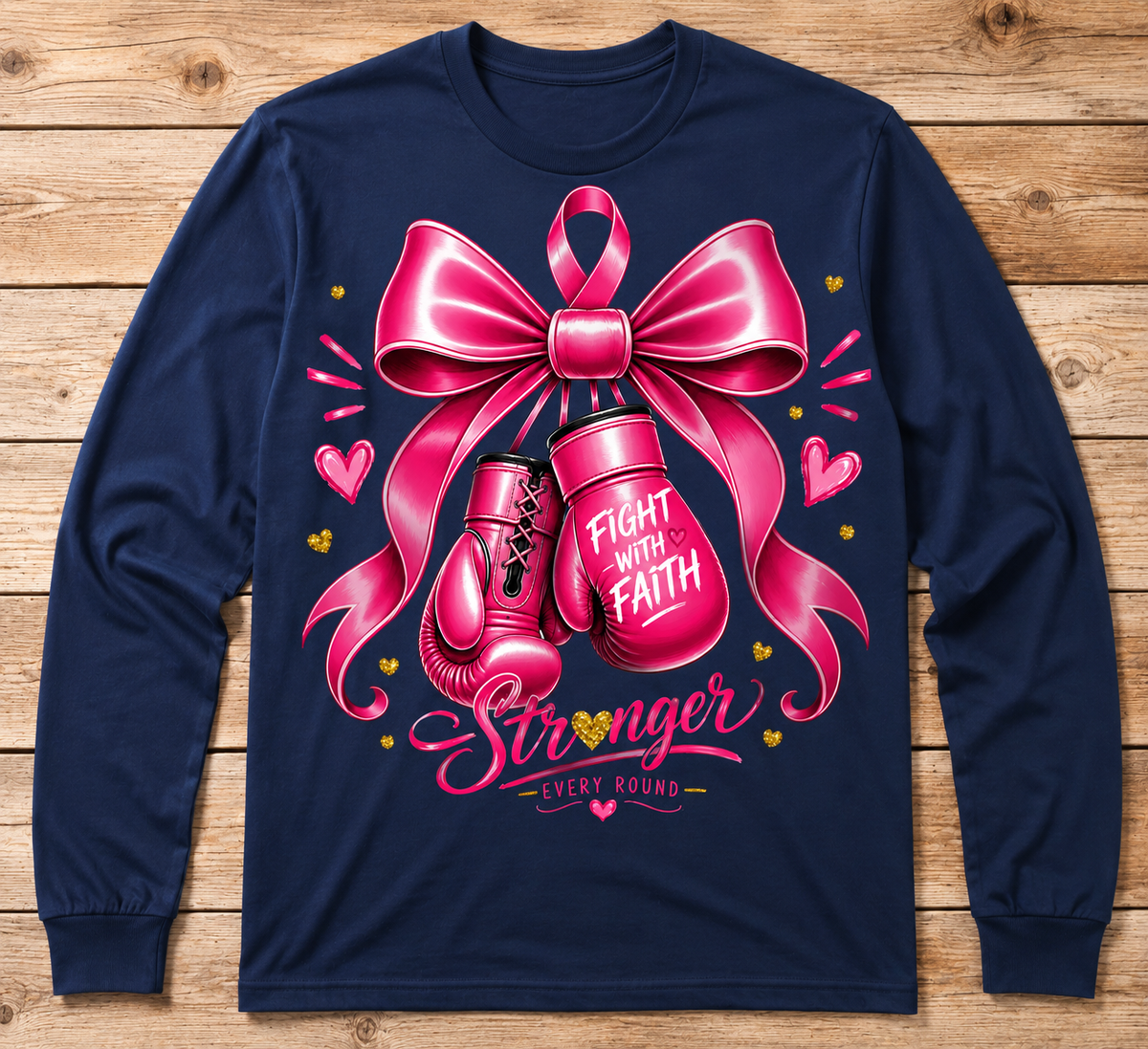 Fight With Faith – Stronger Every Round Breast Cancer Awareness Shirt