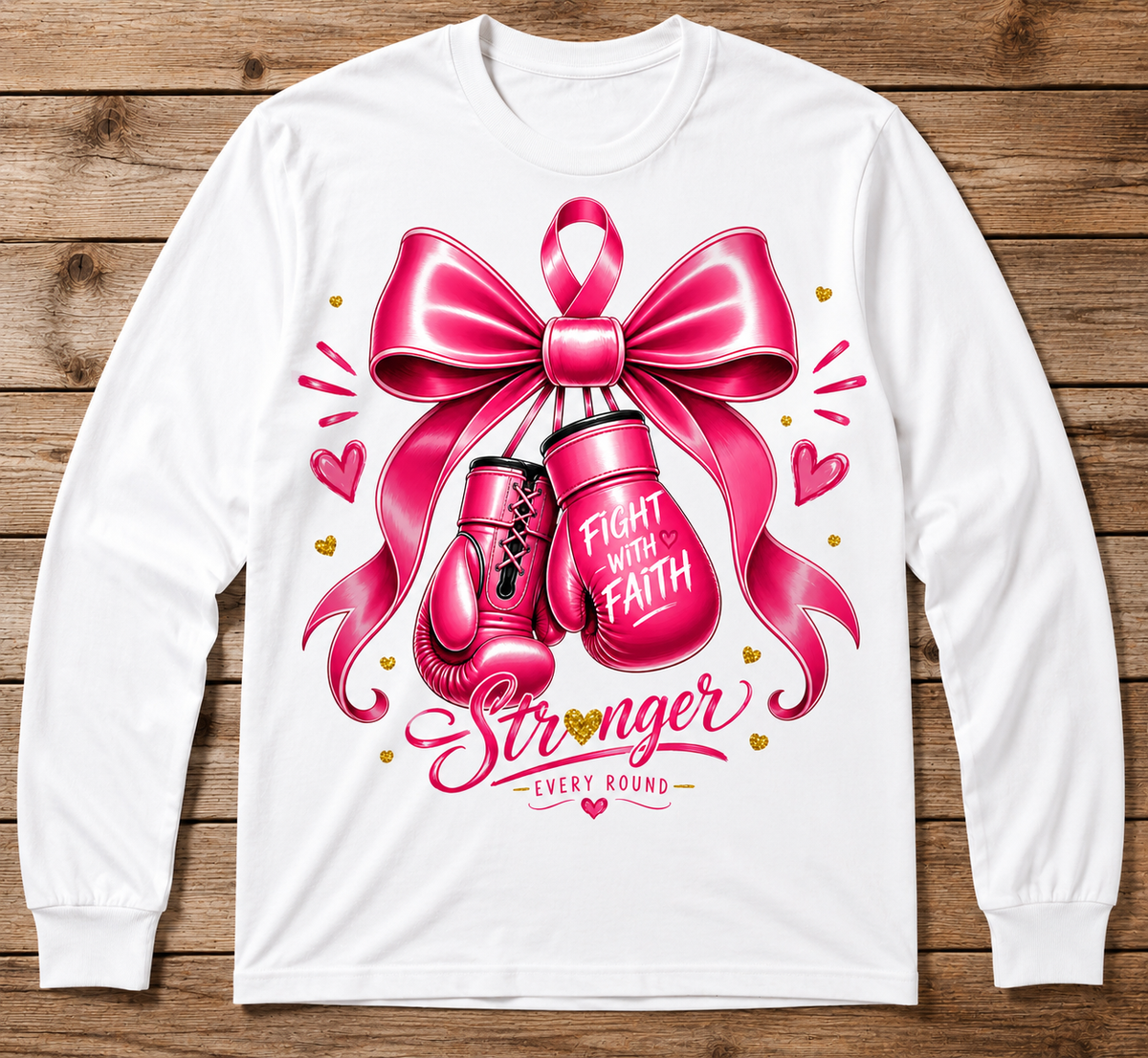 Fight With Faith – Stronger Every Round Breast Cancer Awareness Shirt
