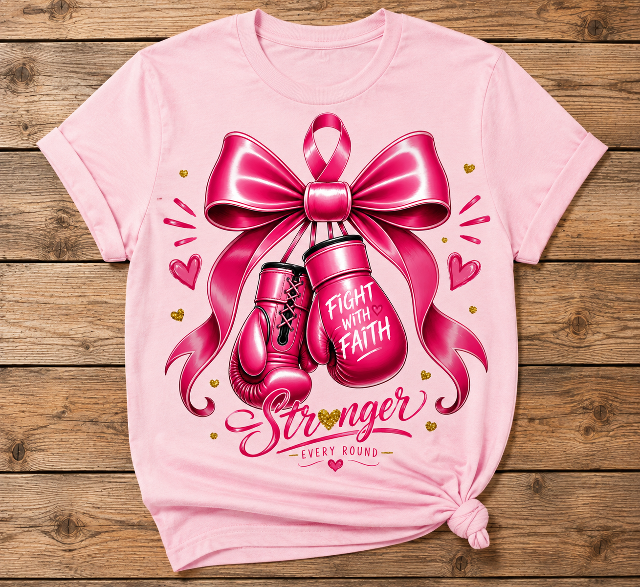 Fight With Faith – Stronger Every Round Breast Cancer Awareness Shirt