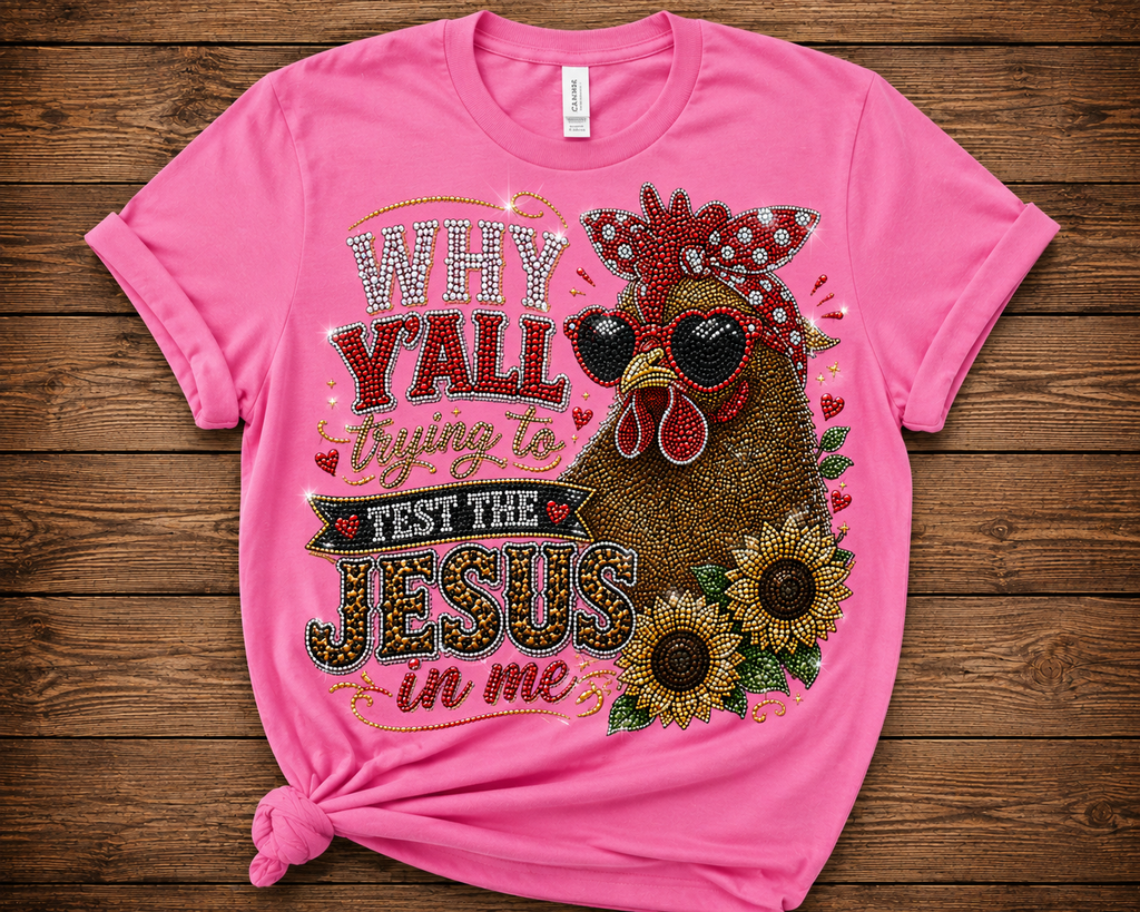 Why Y’all Trying to Test the Jesus in Me Rhinestone Long Sleeve Shirt