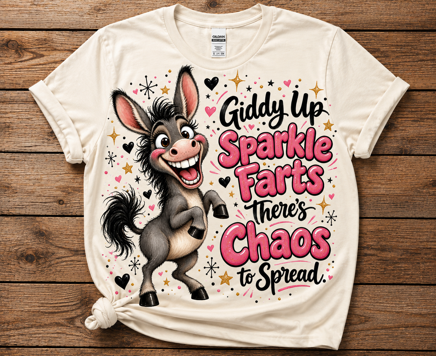 Giddy Up Sparkle Farts Funny Donkey Graphic T-Shirt