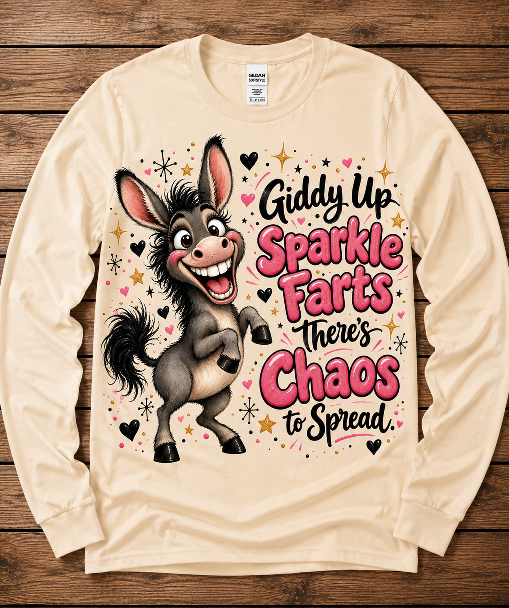 Giddy Up Sparkle Farts Funny Donkey Graphic T-Shirt