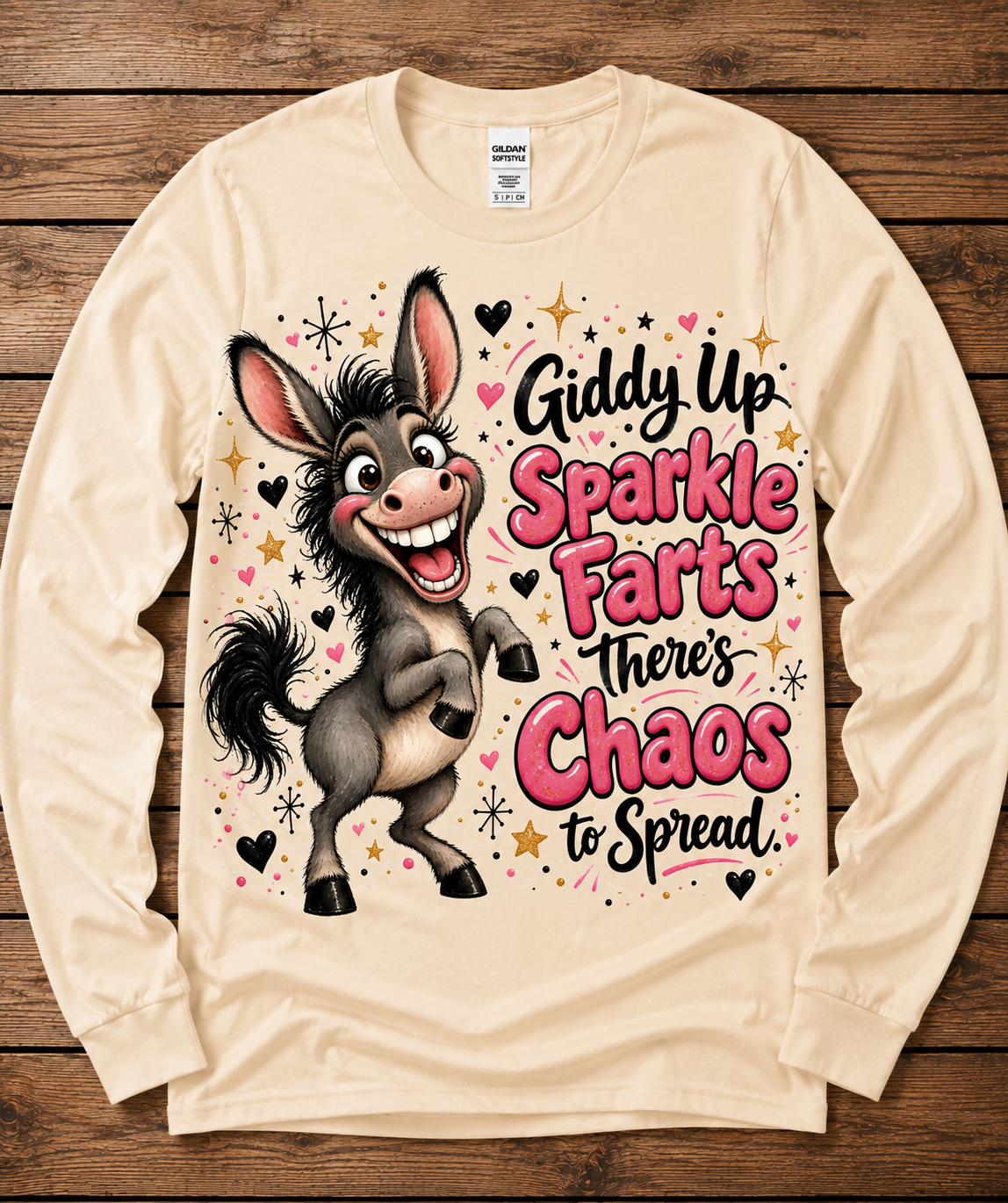 Giddy Up Sparkle Farts Funny Donkey Graphic T-Shirt