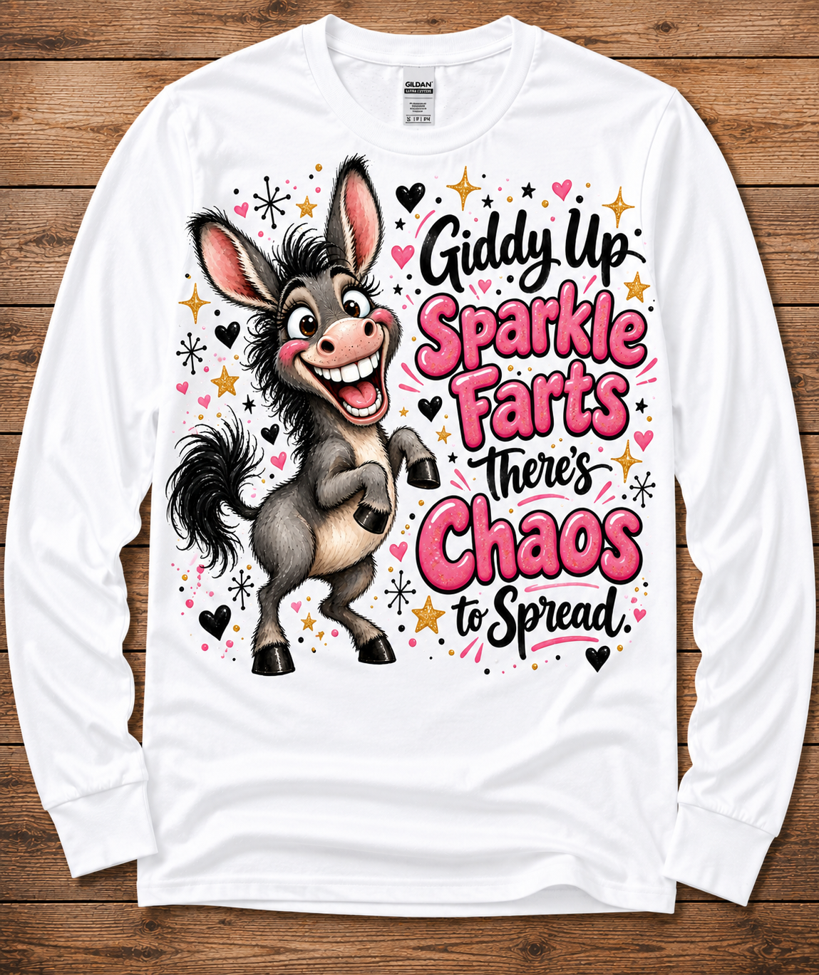 Giddy Up Sparkle Farts Funny Donkey Graphic T-Shirt