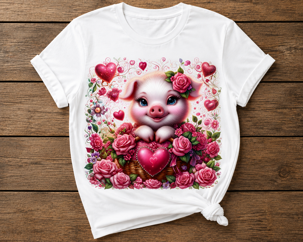 Sweet Valentine Piglet Floral Graphic Shirt