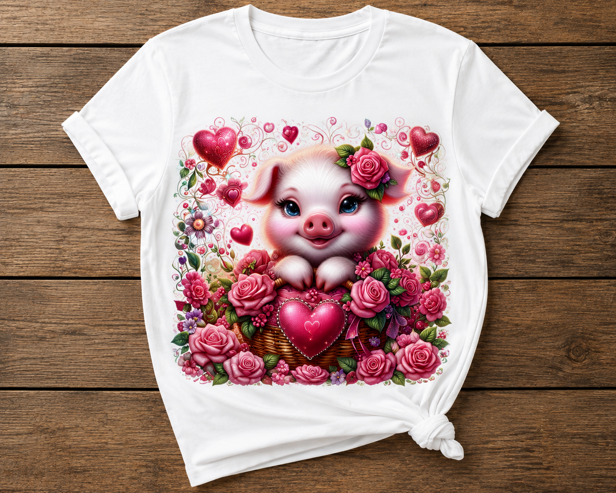 Sweet Valentine Piglet Floral Graphic Shirt