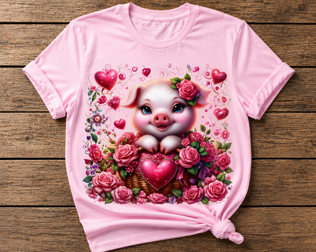 Sweet Valentine Piglet Floral Graphic Shirt