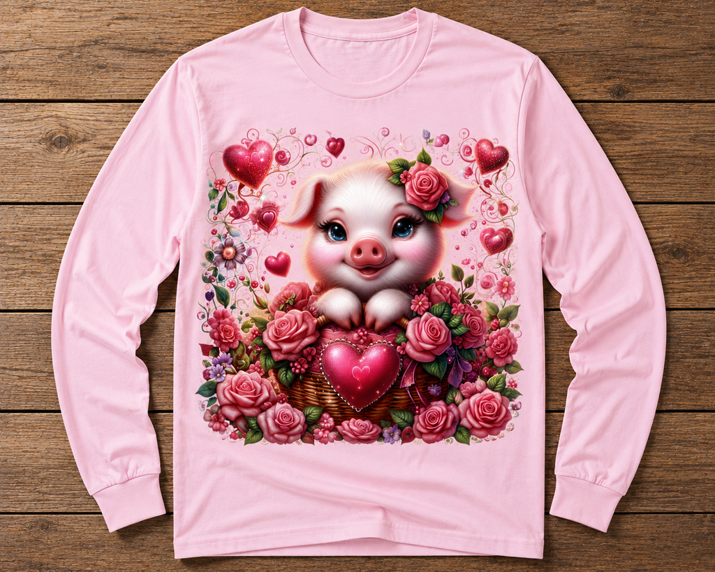 Sweet Valentine Piglet Floral Graphic Shirt