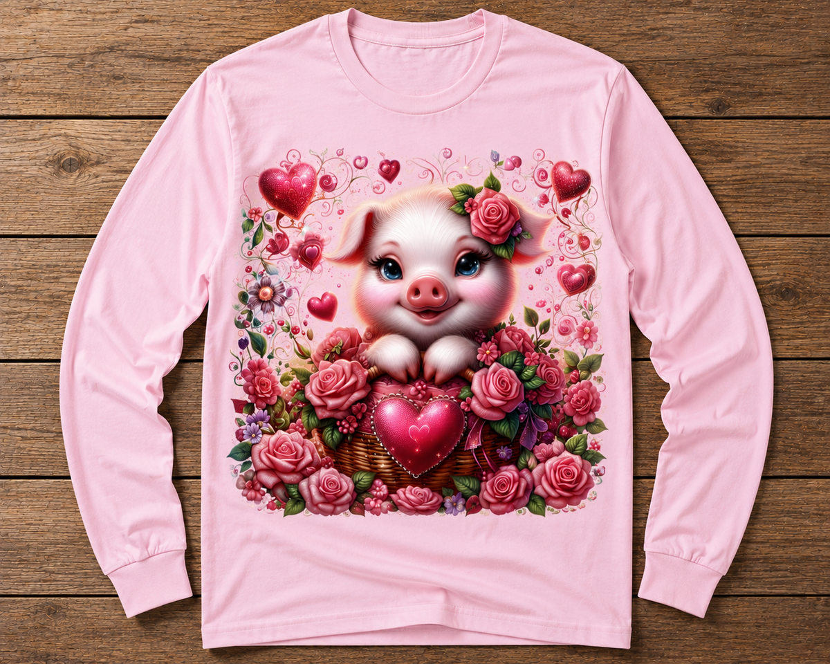 Sweet Valentine Piglet Floral Graphic Shirt