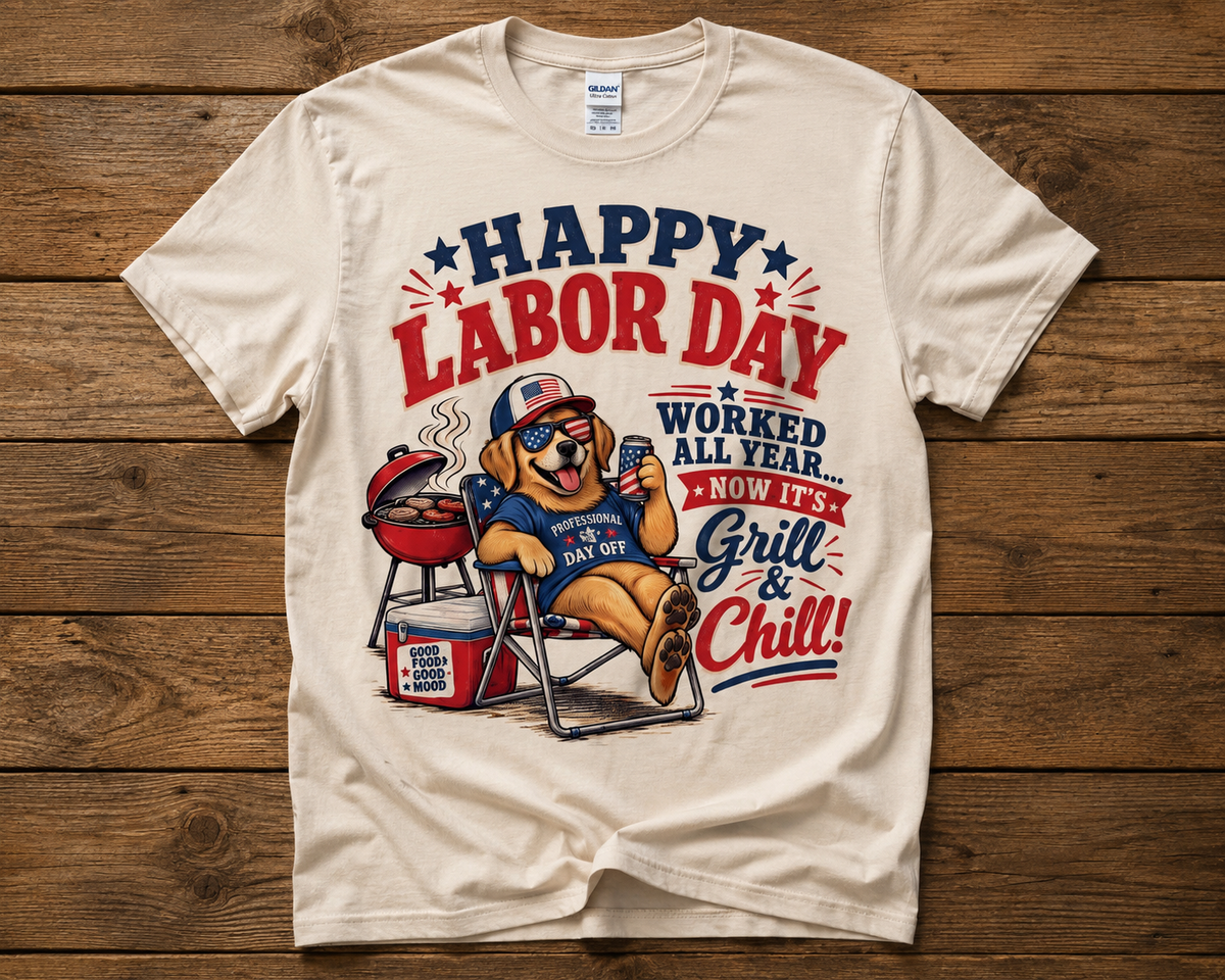 Happy Labor Day Grill & Chill Patriotic Dog Graphic Shirt