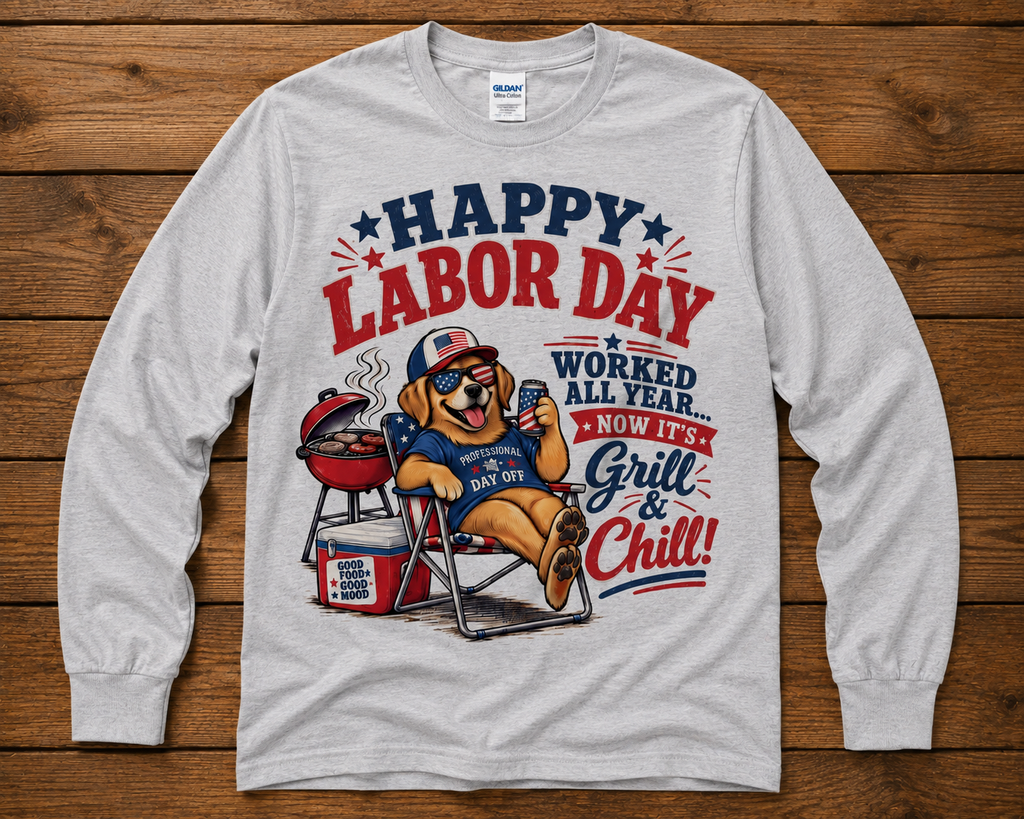 Happy Labor Day Grill & Chill Patriotic Dog Graphic Shirt