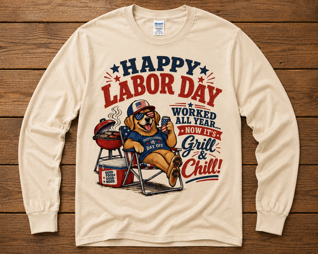 Happy Labor Day Grill & Chill Patriotic Dog Graphic Shirt