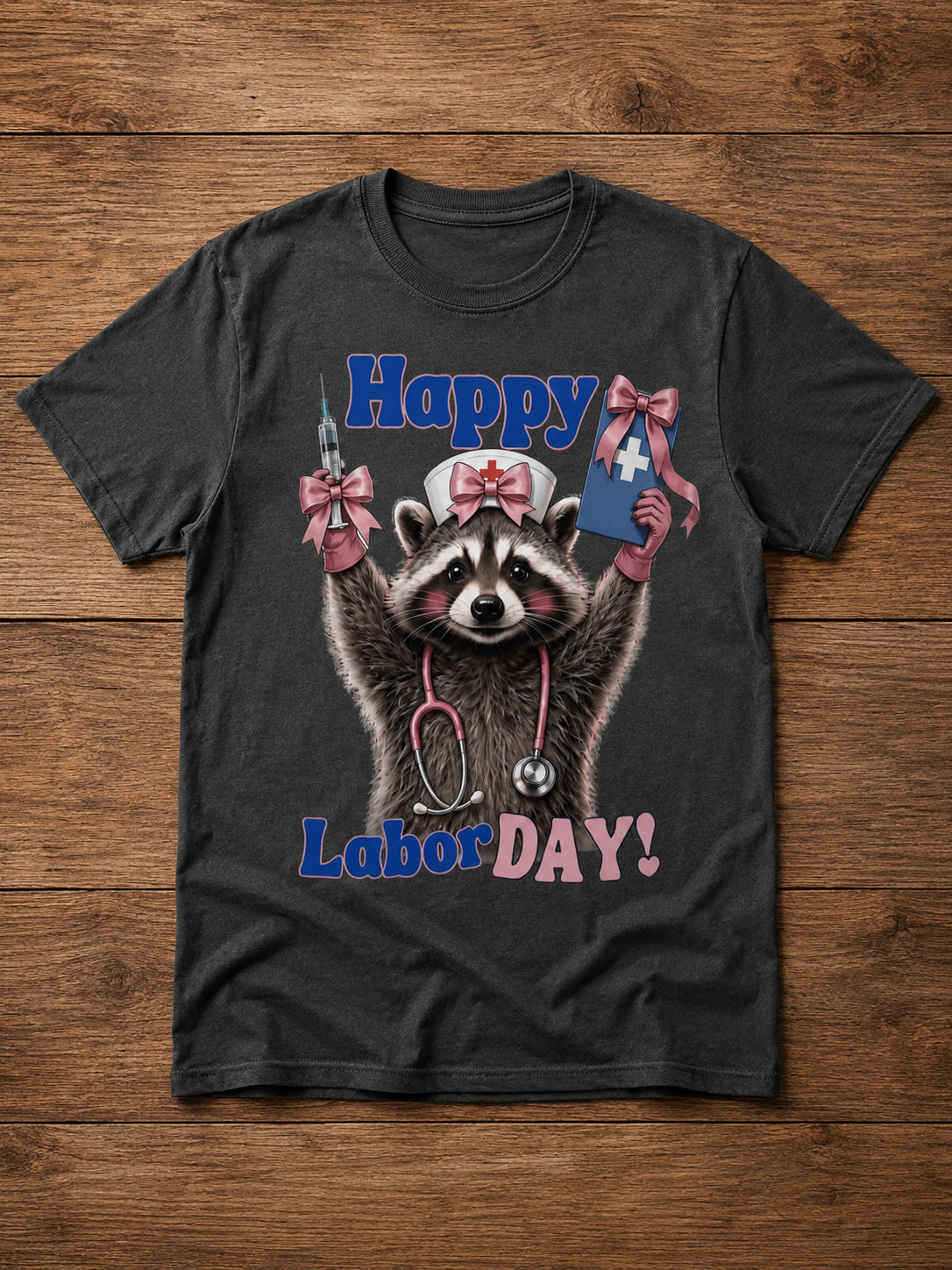 Happy Labor Day Nurse Raccoon Graphic Shirt