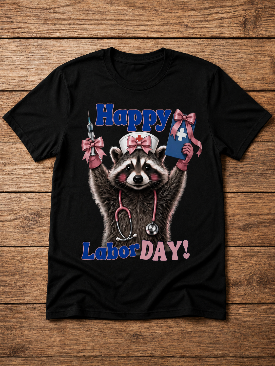 Happy Labor Day Nurse Raccoon Graphic Shirt