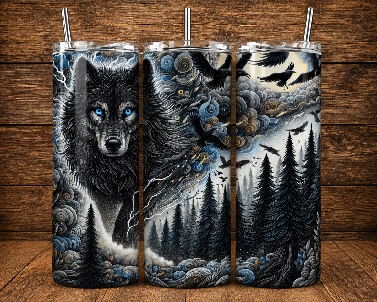 Mystical Blue-Eyed Wolf 20 oz Skinny Tumbler