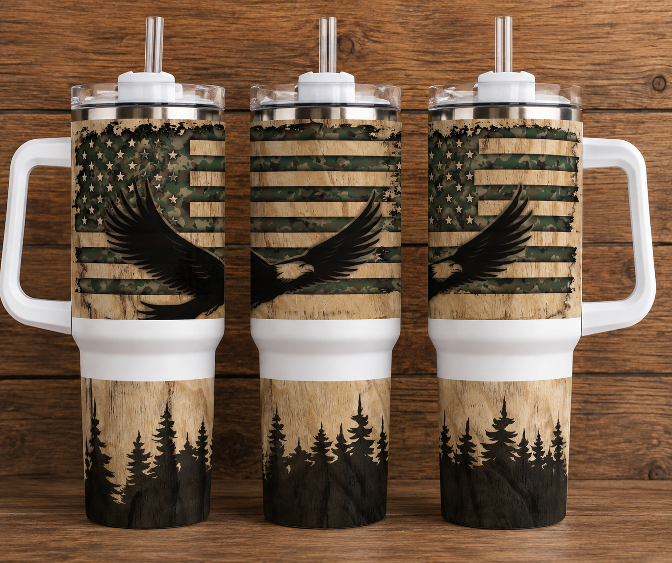Camo American Flag Eagle 40 oz Tumbler
