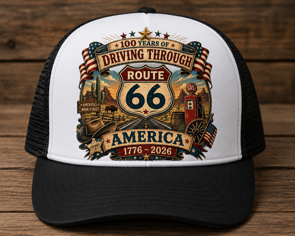 Route 66 100 Years of Driving Through America Trucker Hat