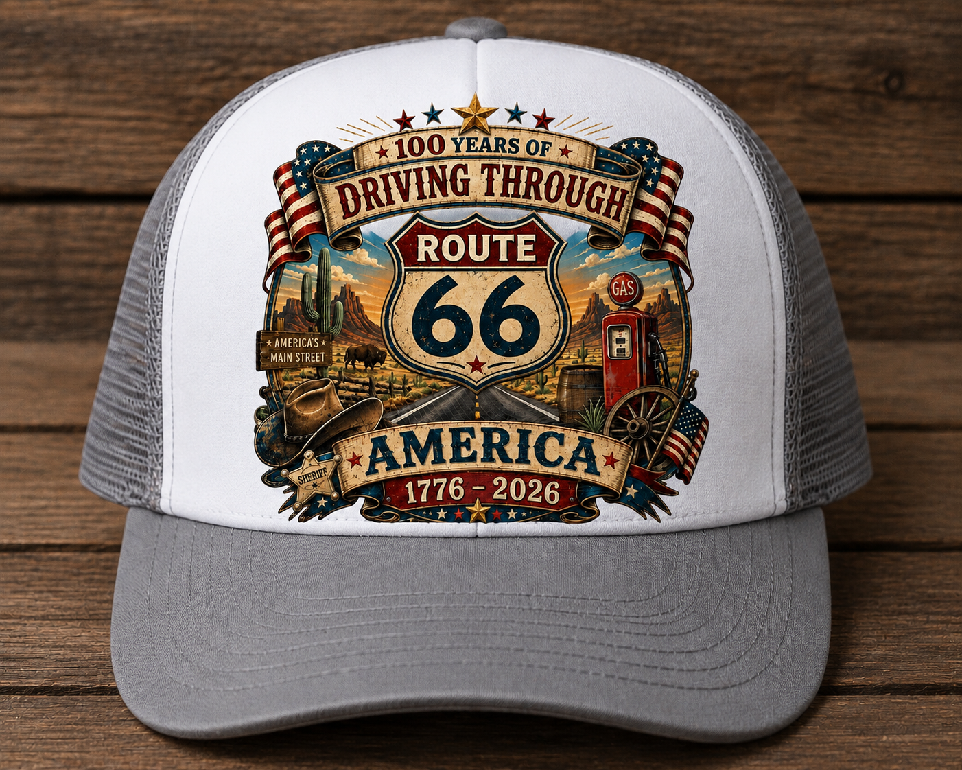 Route 66 100 Years of Driving Through America Trucker Hat