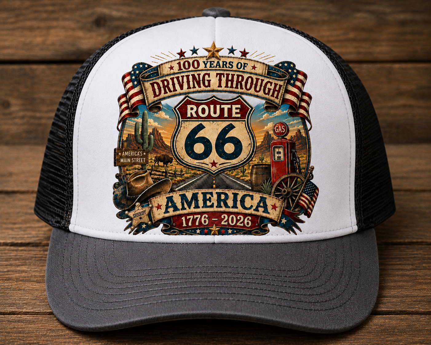 Route 66 100 Years of Driving Through America Trucker Hat